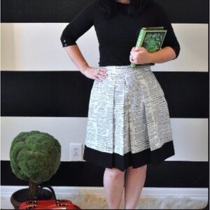 Stylish Black and White Newspaper Print Skirt
